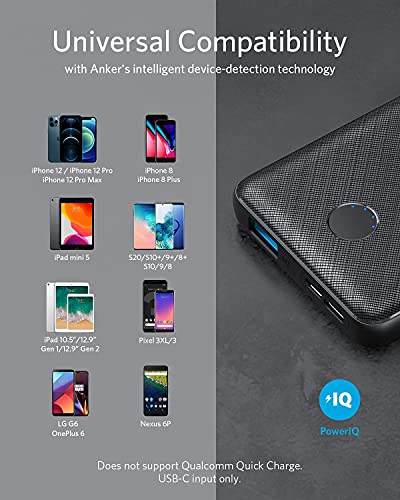 Anker Power Bank (PowerCore 10K), Compact Travel-Ready 10,000mAh Battery Pack with PowerlQ Charging Technology, 5V/3A High-Speed Charging, USB-C (In and Out) for iPhone, iPad, Samsung, Pixel, and More