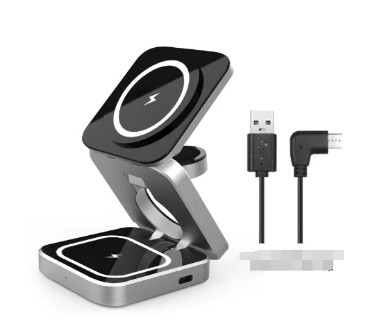 3 in 1 Sleek & Black Wireless Charging Station