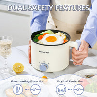 Thumbnail for Electric Hot Pot:1.5 L Ramen Cooker, Dual Power Mini Portable Multi-Functional Lazy Pot for Pasta, Noodles, Egg, Soup, Non-Stick Noodle Cooker with Boil Dry Protection for Dorm, Office (Beige)