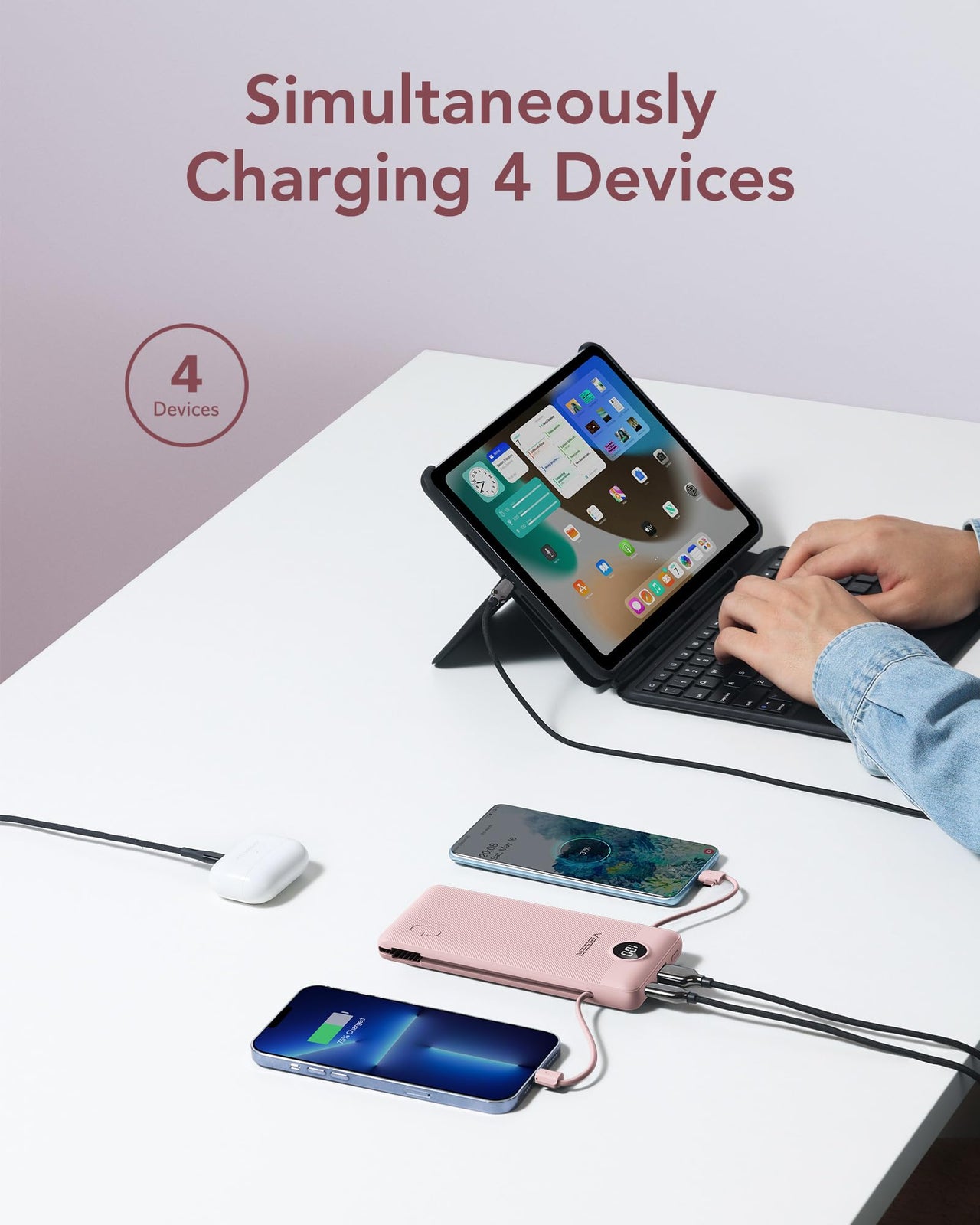 VEGER Portable Charger for iPhone with Built in Cables and Wall Plug, 10000mah Slim Fast Charging USB C Power Bank, Travel Essential Battery Pack Compatible with iPhone, iPad, Samsung etc(Coffee)