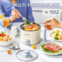 Thumbnail for Electric Hot Pot:1.5 L Ramen Cooker, Dual Power Mini Portable Multi-Functional Lazy Pot for Pasta, Noodles, Egg, Soup, Non-Stick Noodle Cooker with Boil Dry Protection for Dorm, Office (Beige)