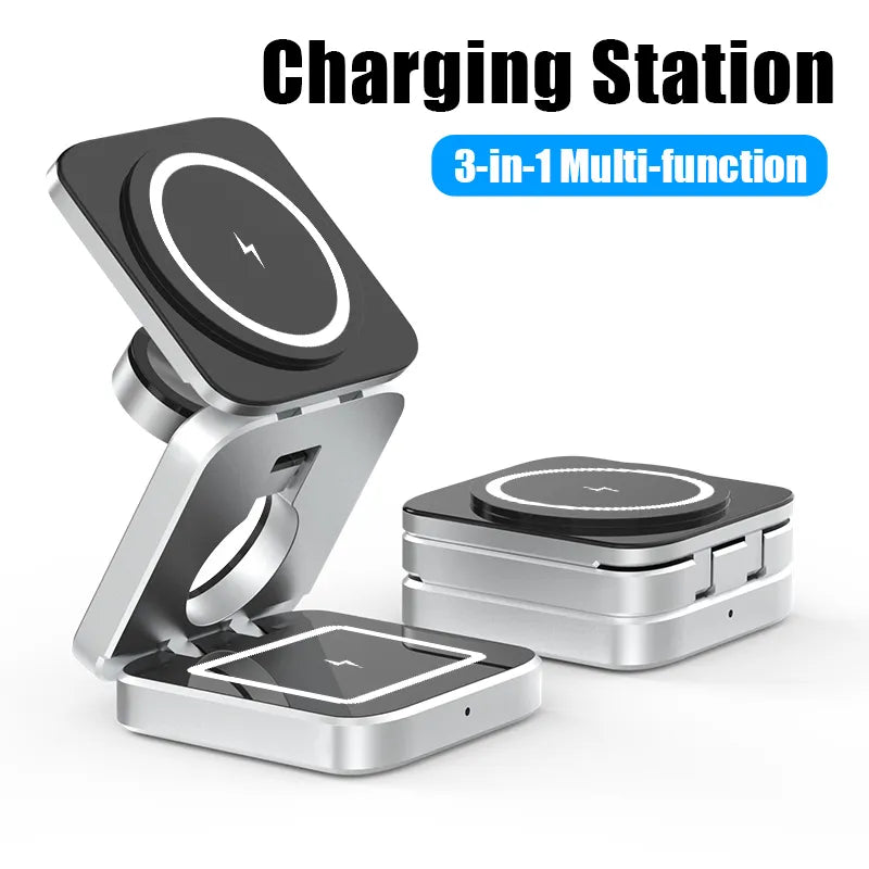 3 in 1 Sleek & Black Wireless Charging Station