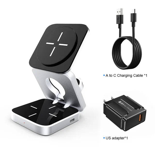 3 in 1 Sleek & Black Wireless Charging Station