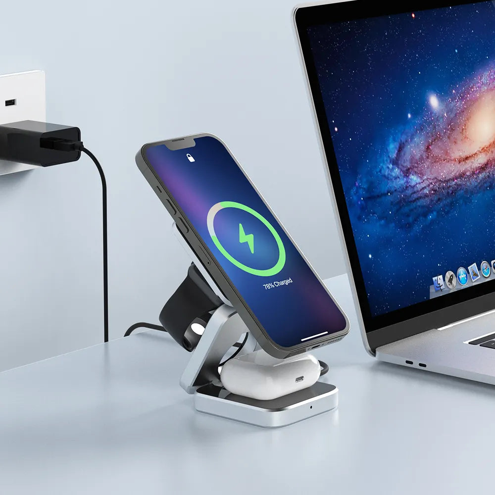 3 in 1 Sleek & Black Wireless Charging Station