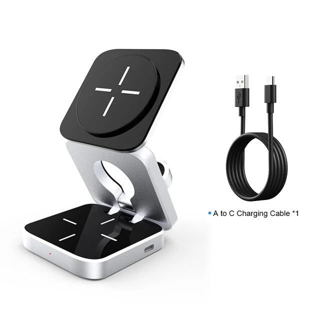 3 in 1 Sleek & Black Wireless Charging Station