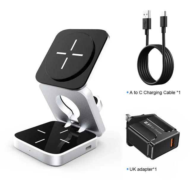 3 in 1 Sleek & Black Wireless Charging Station