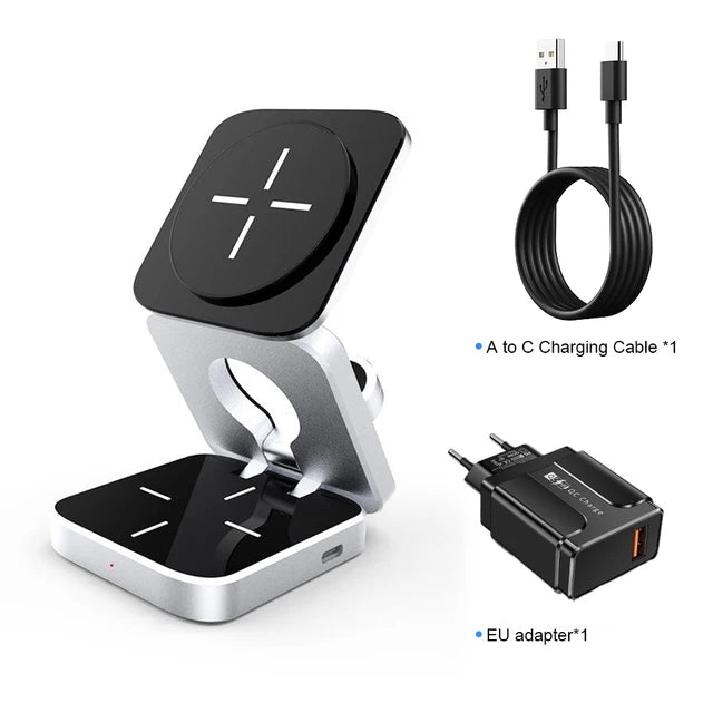 3 in 1 Sleek & Black Wireless Charging Station